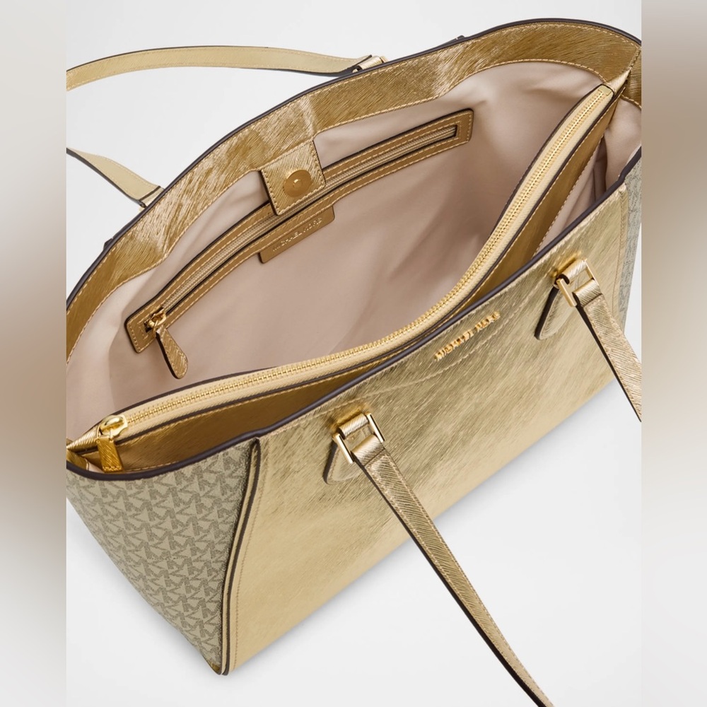 Michael Kors Taryn Large Leather Tote Bag in Gold - Picture 6 of 10